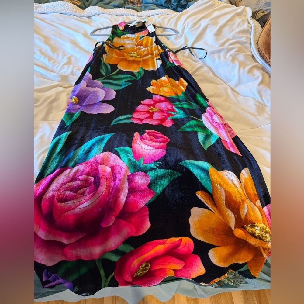 NWT Farm Rio x Anthropologie Mock-neck Printed Velvet Midi Dress Medium Petite - Picture 5 of 9